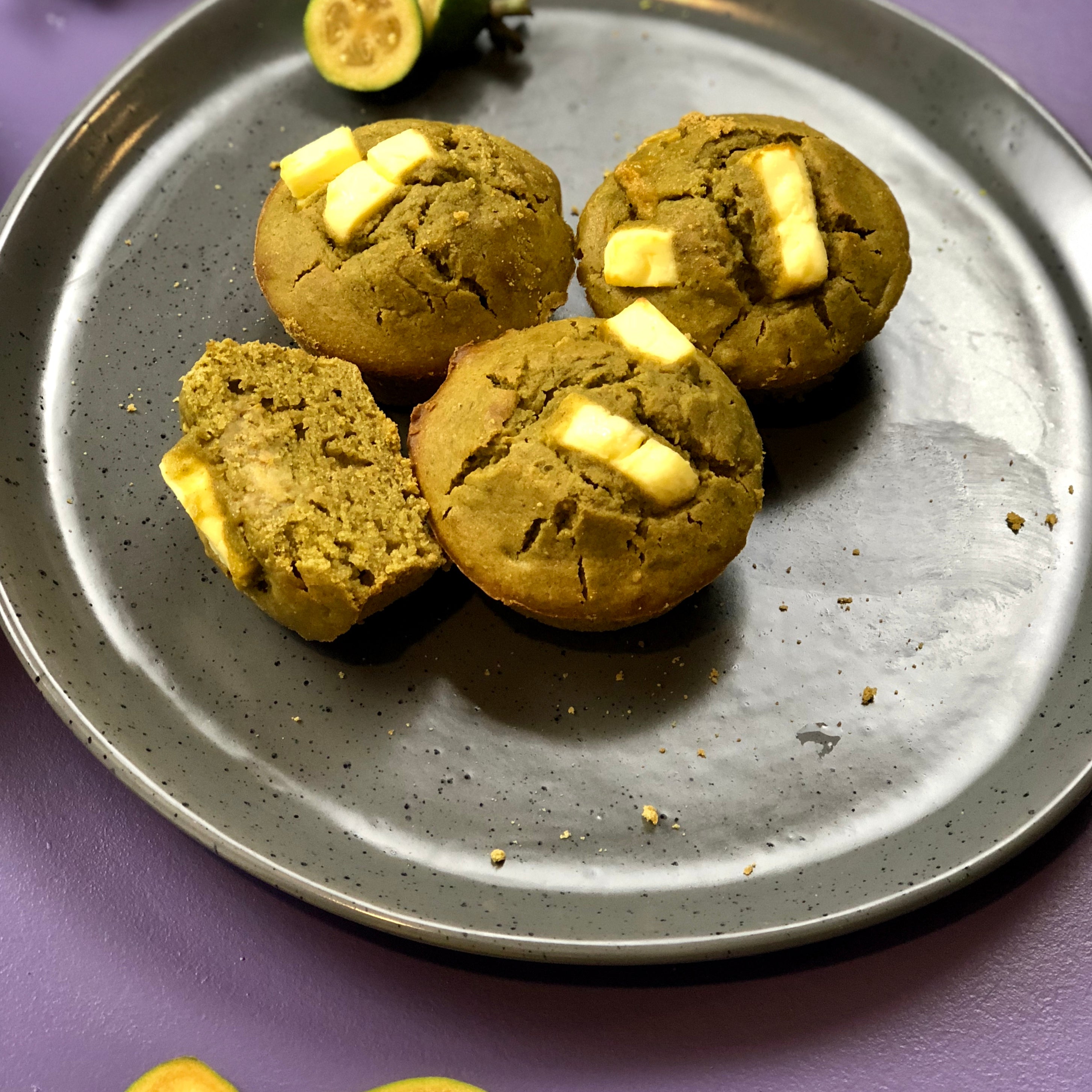 Feijoa Matcha Muffins w/ Cream Cheese - Gluten Free