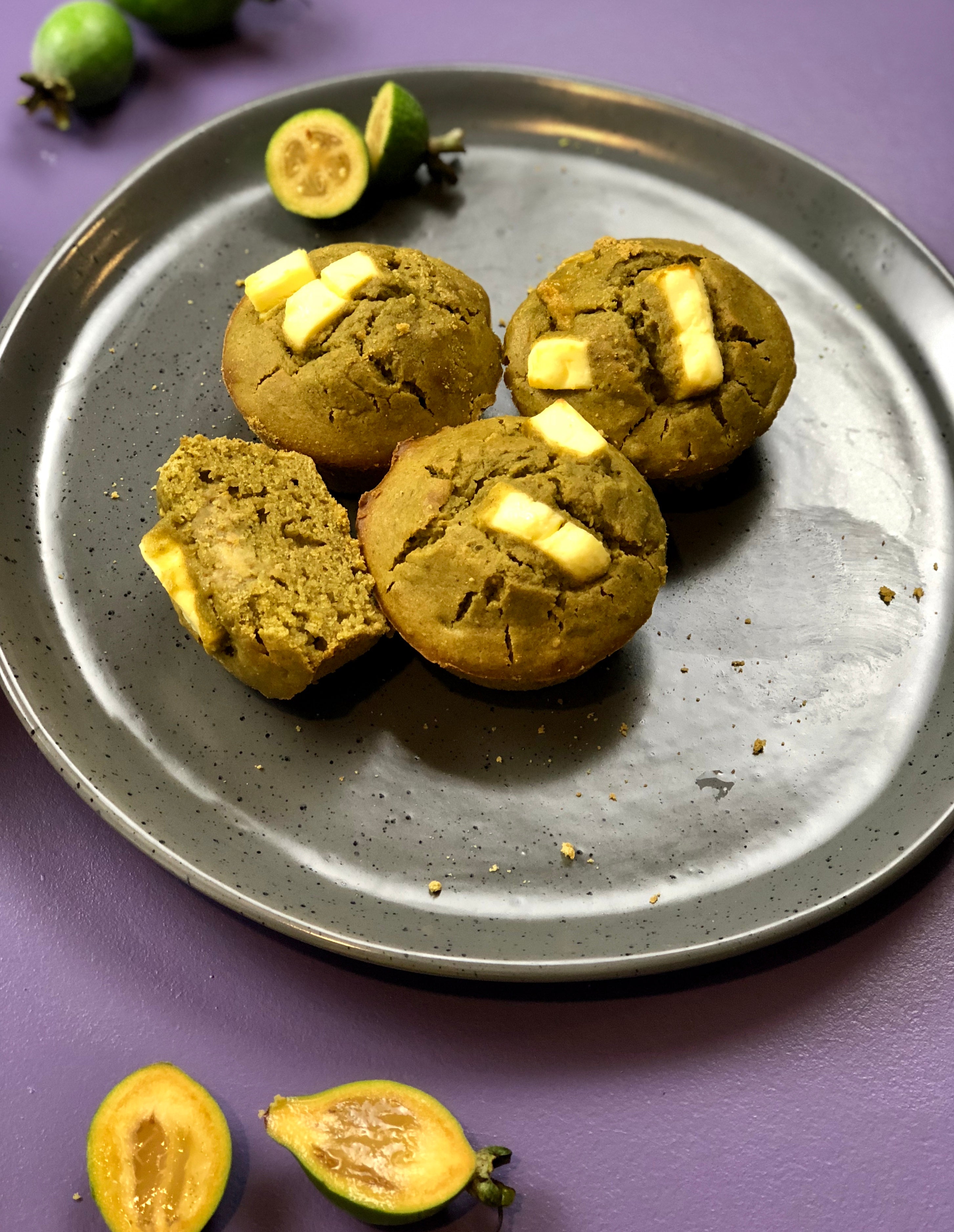 Feijoa Matcha Muffins w/ Cream Cheese - Gluten Free