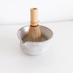 Matcha Chawan bowl Thea Studio Foon white glazed with chasen bamboo whisk